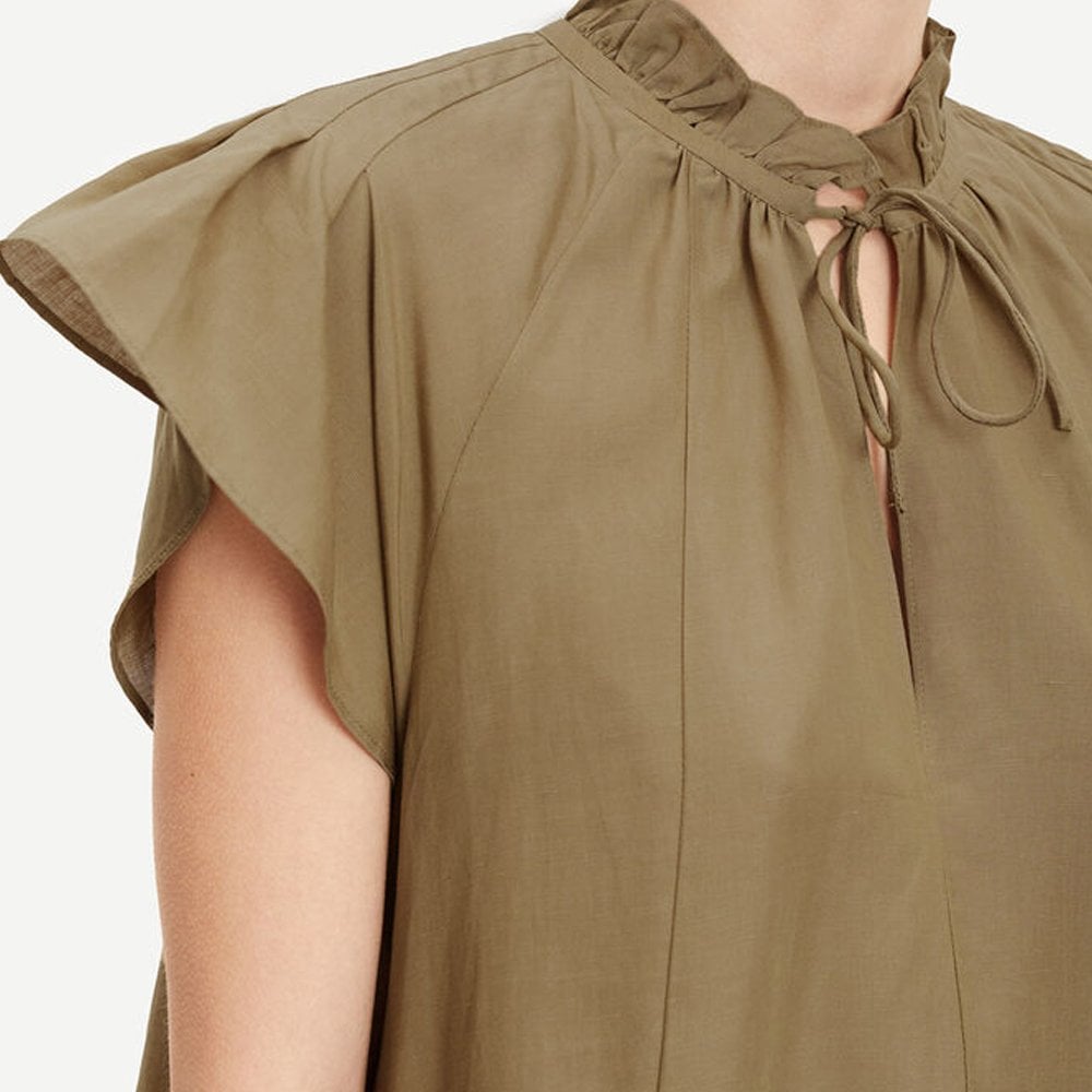 Samsoe Linen-Blend Mini Dress - Khaki/Brown