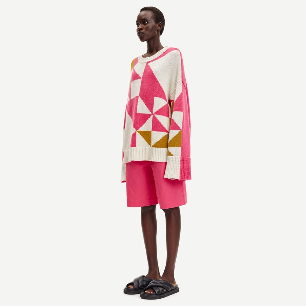 Intarsia Knitted Pullover - Pink