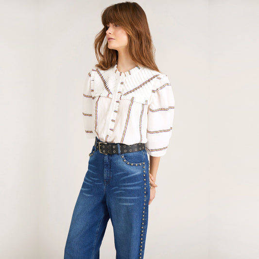 - Calm - Peasant Striped Top - White