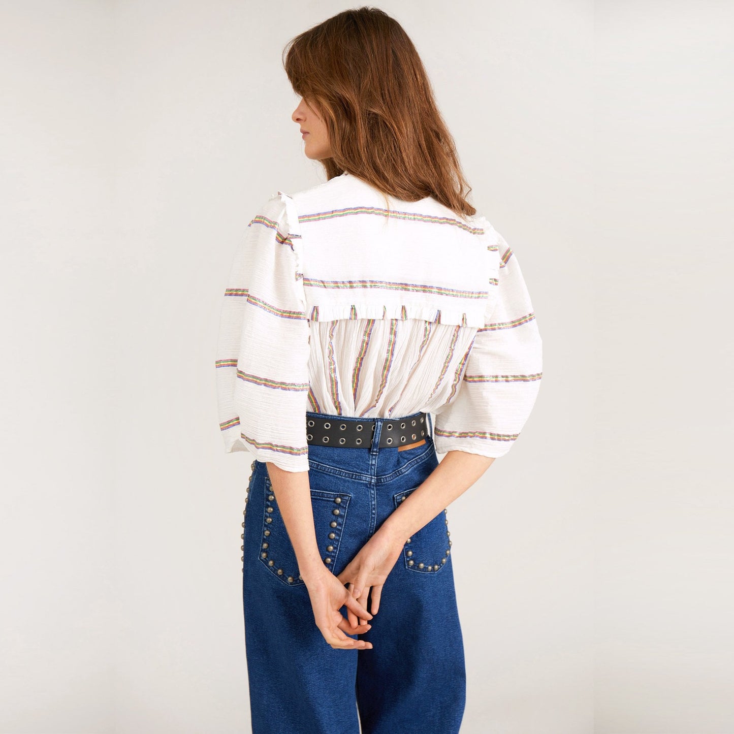 - Calm - Peasant Striped Top - White