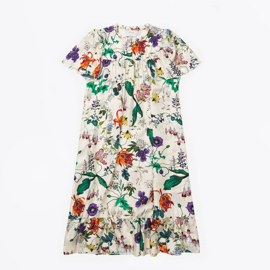 - Celiz - Silk Floral Print Dress - Ivory/Multi