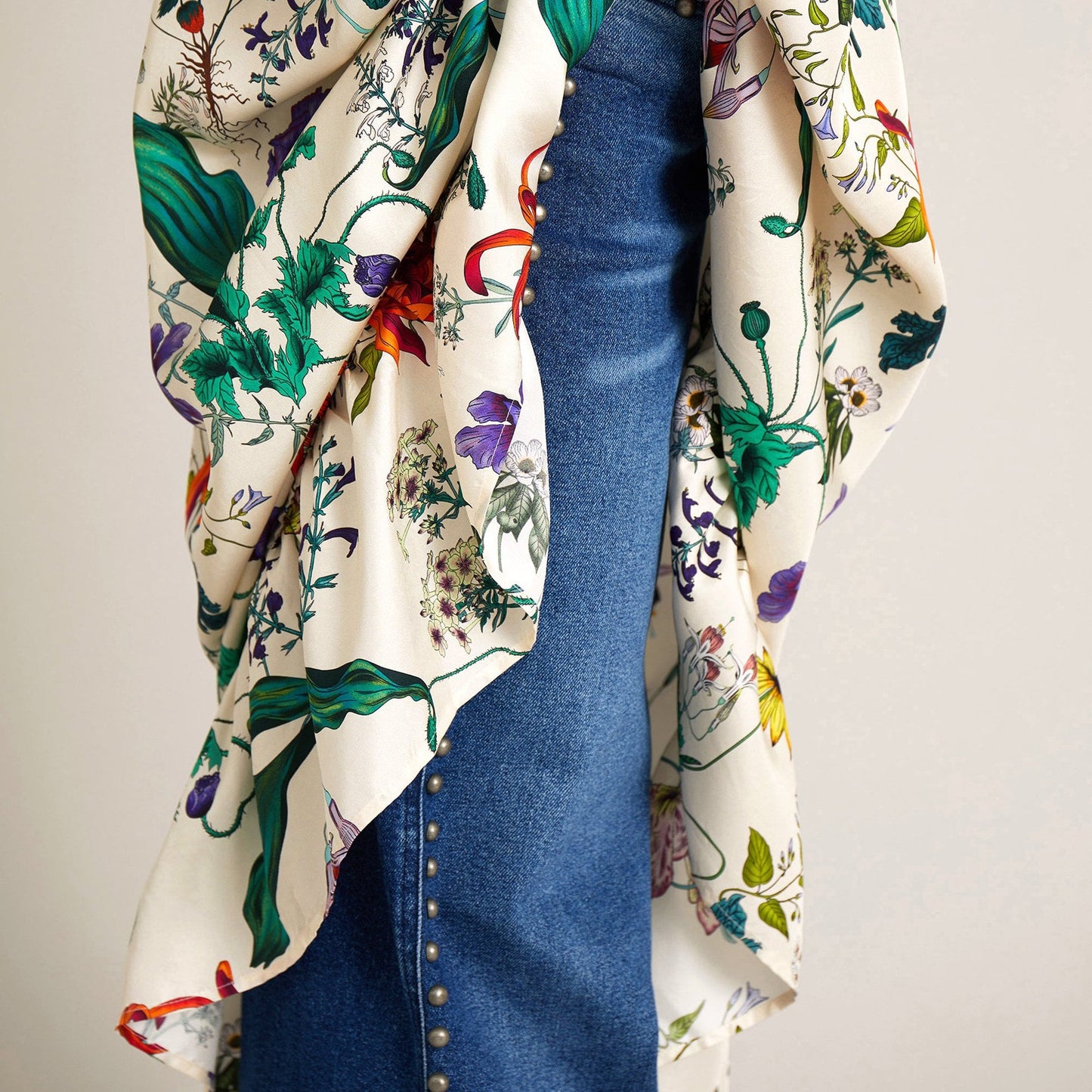 - Celiz - Silk Floral Print Dress - Ivory/Multi