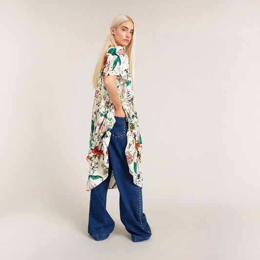 - Celiz - Silk Floral Print Dress - Ivory/Multi