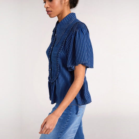 - Cici - Peplum Pinstripe Top - Indigo