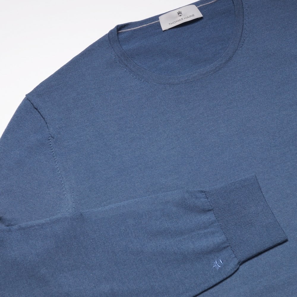 Thomas Merino Crew Neck Sweater - Blue
