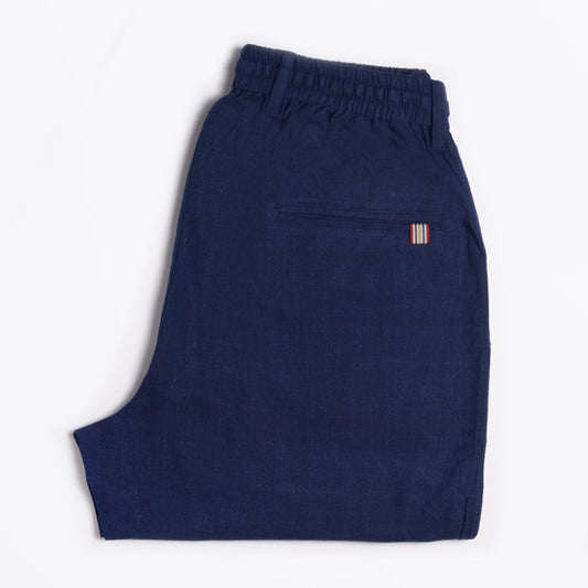 - Cotton Drawstring Trousers - Navy