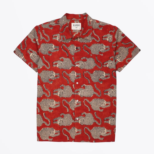 - Chintan Tiger Print Short Sleeve Shirt - Red