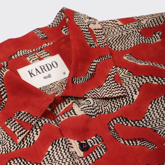 - Chintan Tiger Print Short Sleeve Shirt - Red
