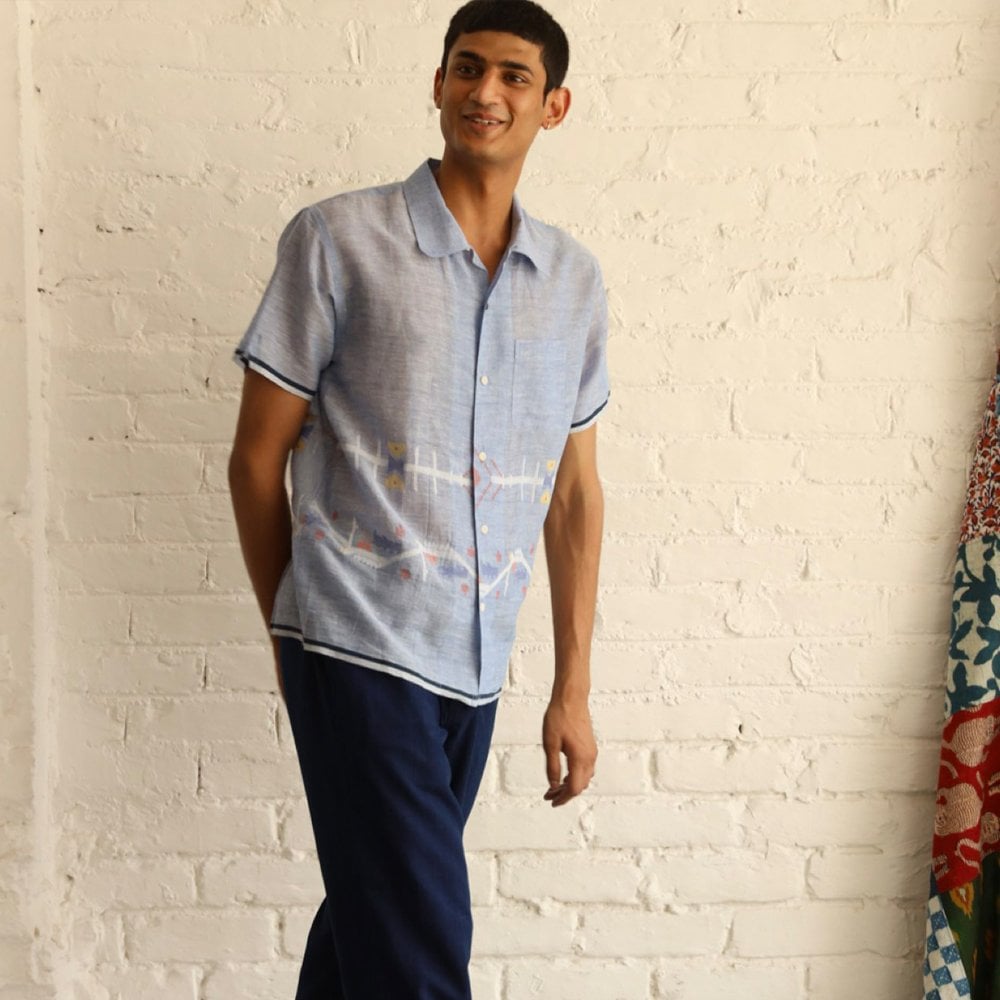 - Chintan Woven Geometric Shirt - Blue