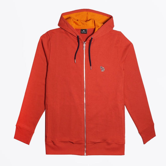 - Cotton Zip-Front Zebra Logo Hoodie - Burnt Orange