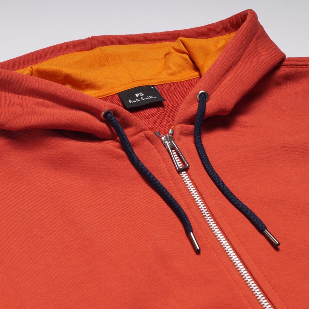 - Cotton Zip-Front Zebra Logo Hoodie - Burnt Orange