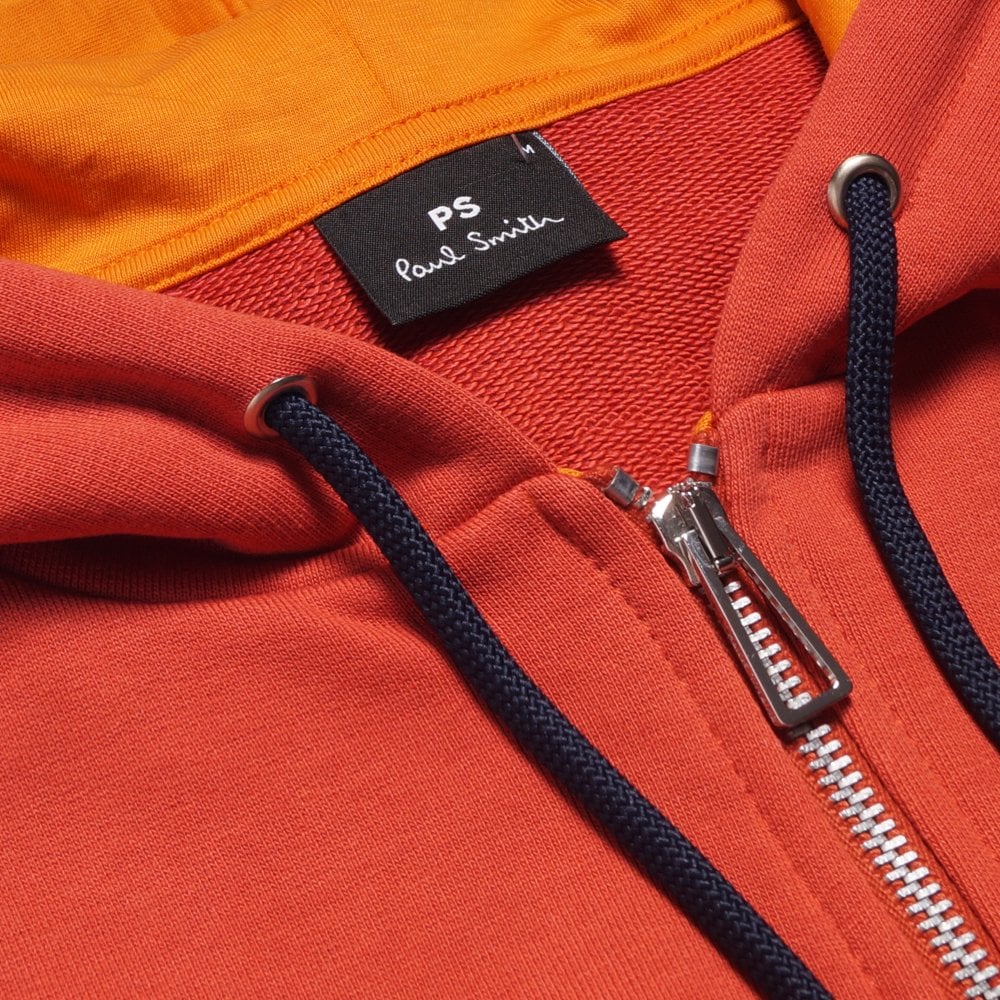 - Cotton Zip-Front Zebra Logo Hoodie - Burnt Orange
