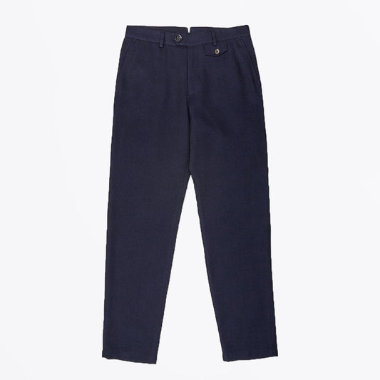 - Fishtail Cotton Trousers - Navy