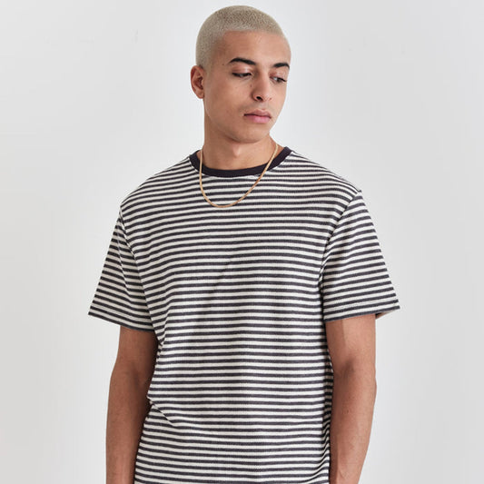- Dean - Cotton Stripe T-Shirt - Navy/White