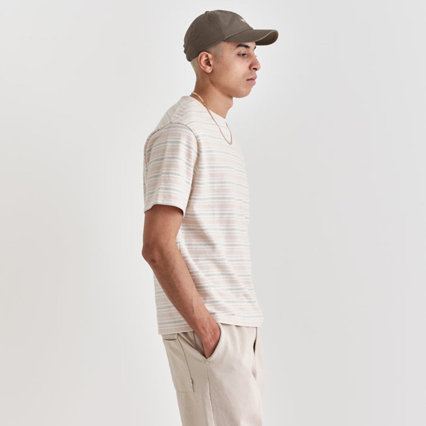 - Dean - Organic Cotton Stripe T-Shirt - Pink/White