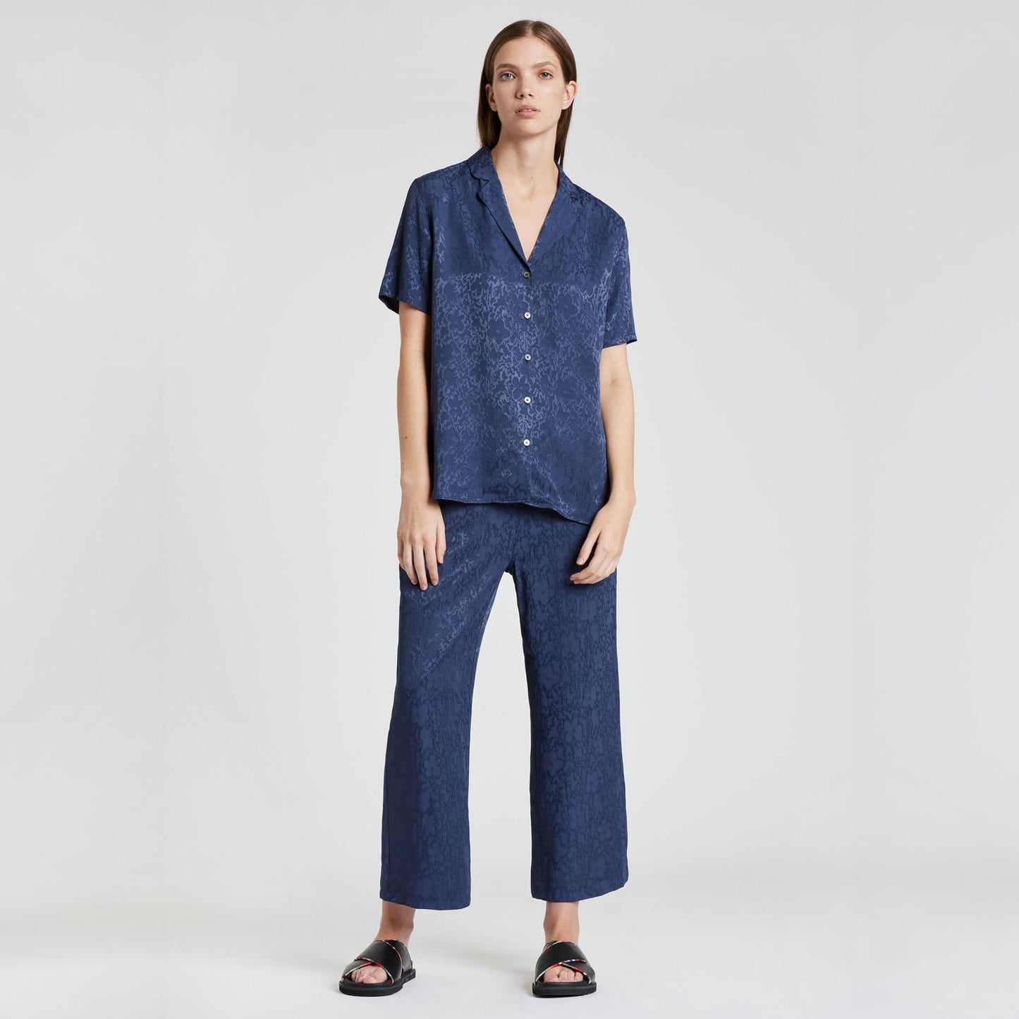 - Floral Jacquard Trousers - Navy