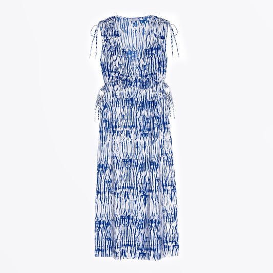 - Constantine Printed Midi Dress - Cobalt Shibori
