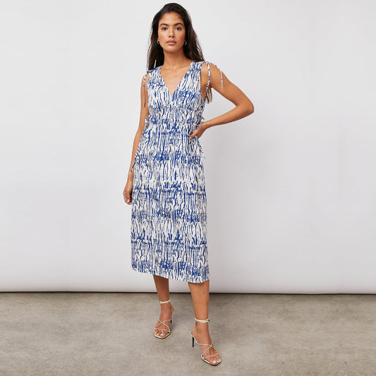 - Constantine Printed Midi Dress - Cobalt Shibori
