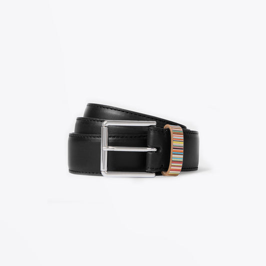 Leather 'Signature Stripe' Belt - Black