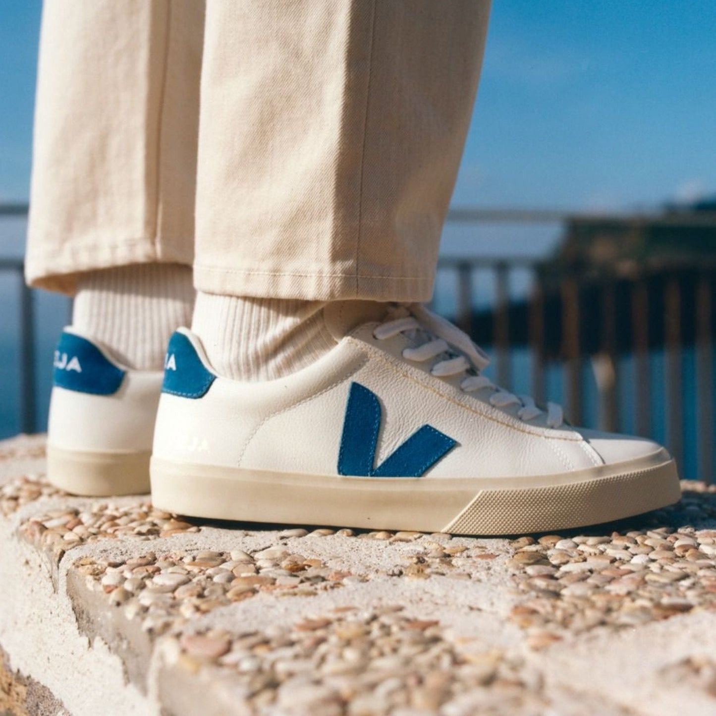 - Campo Chromefree Leather Sneakers - Extra White/Swedish Blue