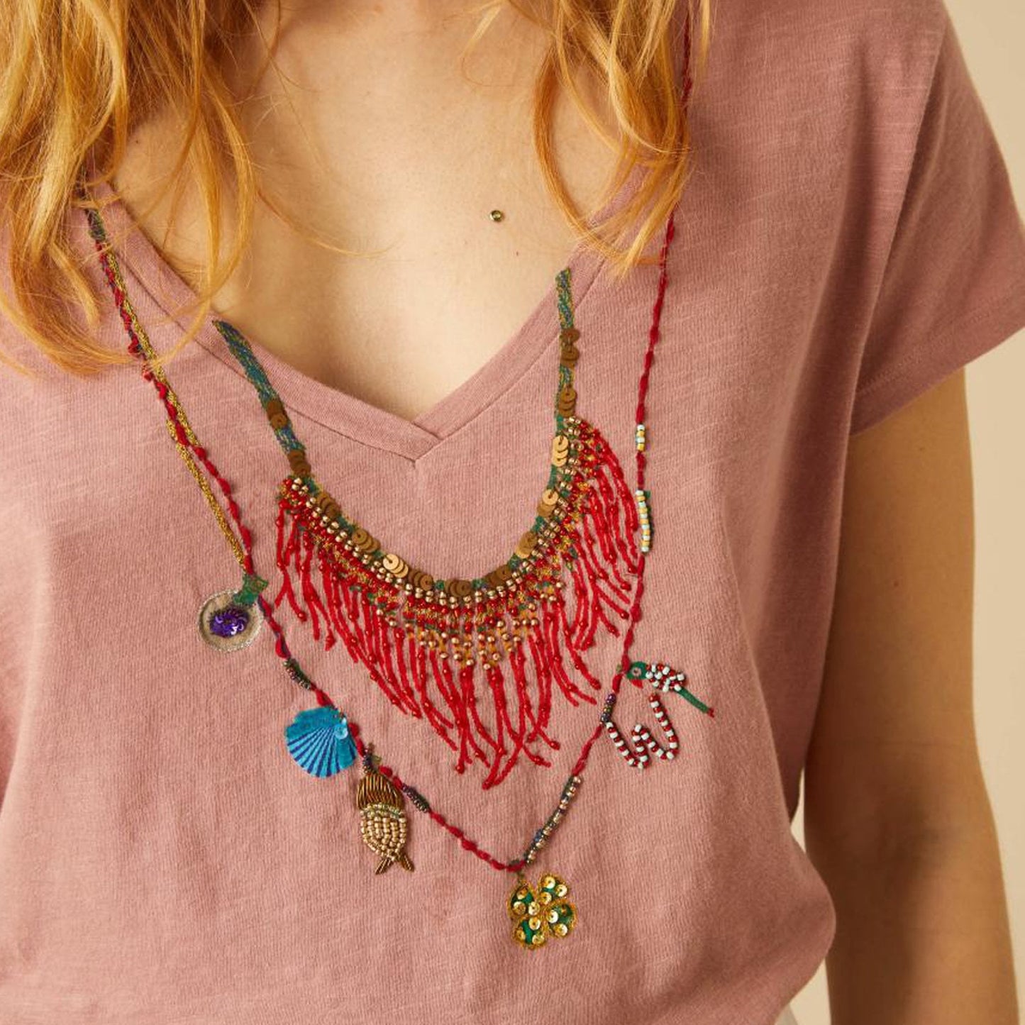Tonton Afrika Necklace T-Shirt - Pink