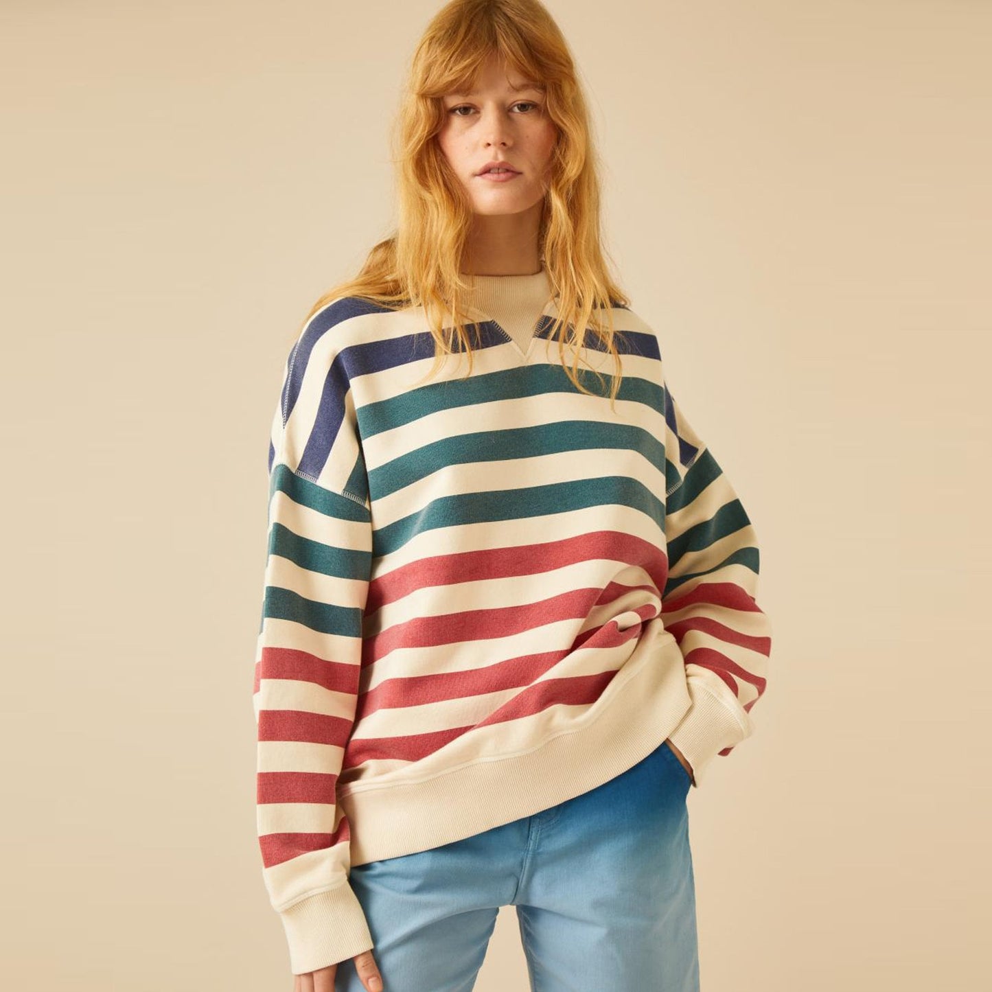 - Suzi Stripes Sweatshirt - Red