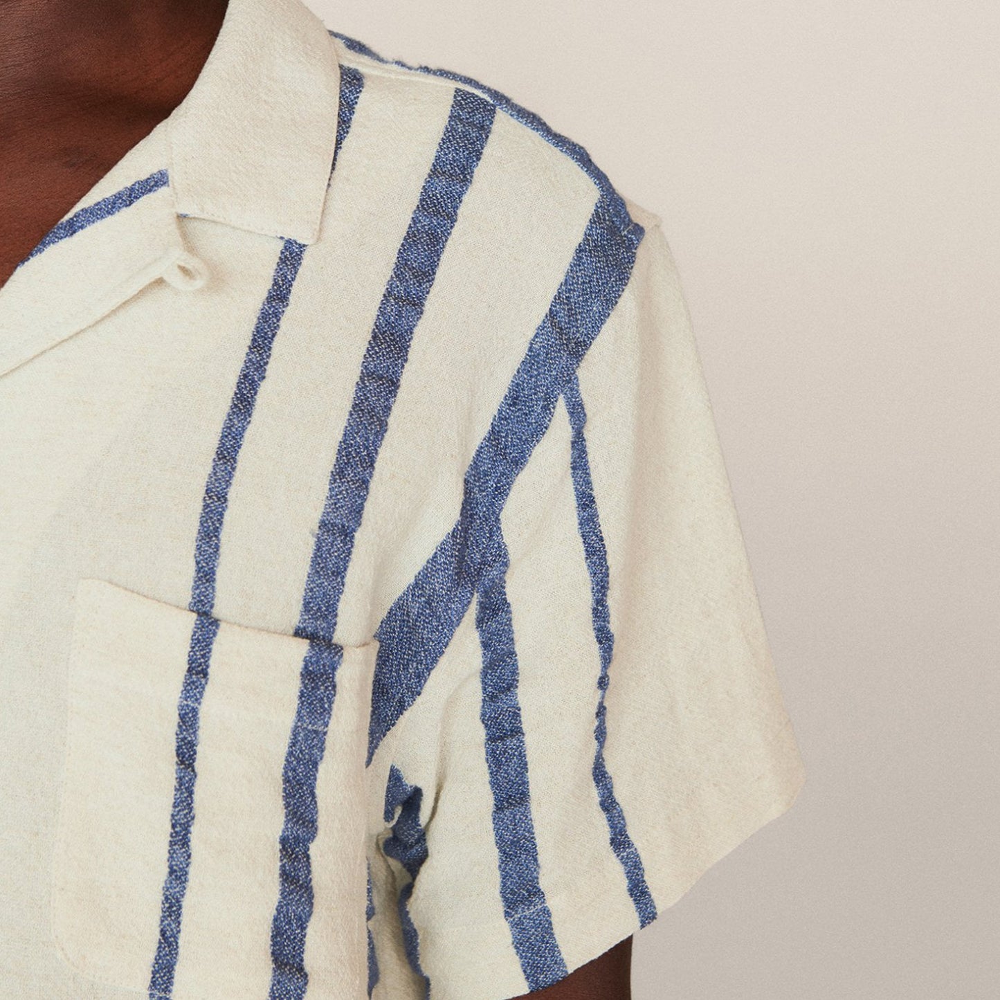 Malick - Short Sleeve Stripe Shirt - Ecru/Indigo