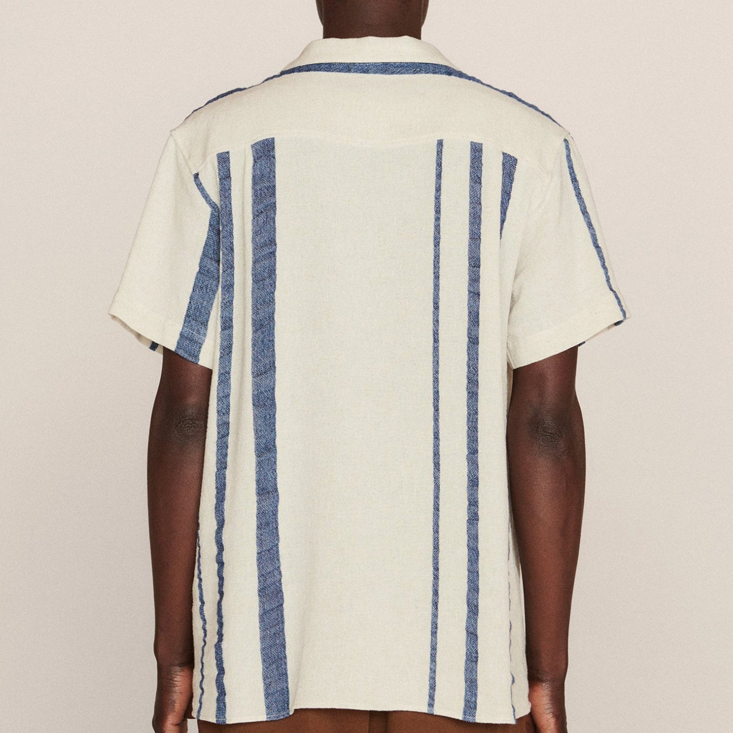 Malick - Short Sleeve Stripe Shirt - Ecru/Indigo