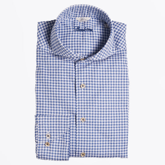 - Slimline Houndstooth Sport Shirt - White/Blue