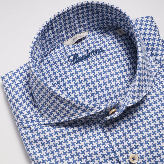 - Slimline Houndstooth Sport Shirt - White/Blue