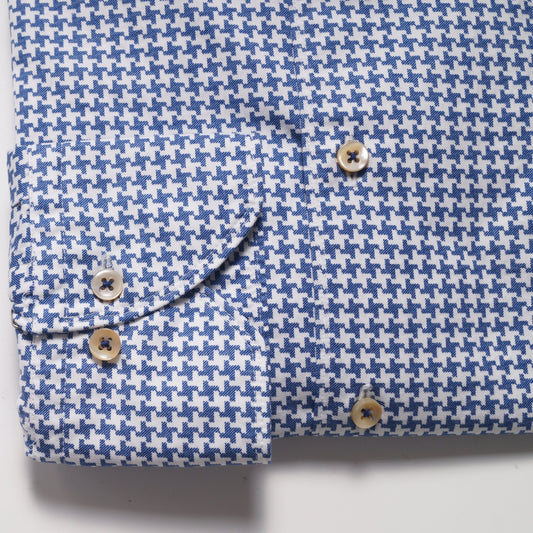 - Slimline Houndstooth Sport Shirt - White/Blue