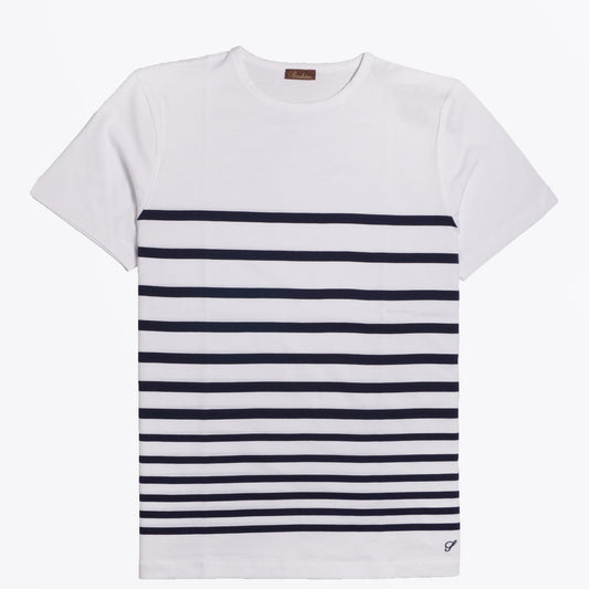 - Stripe Cotton T-Shirt - White/Navy