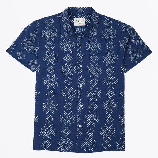 - Chintan - Bandhani Short Sleeve Shirt - Indigo