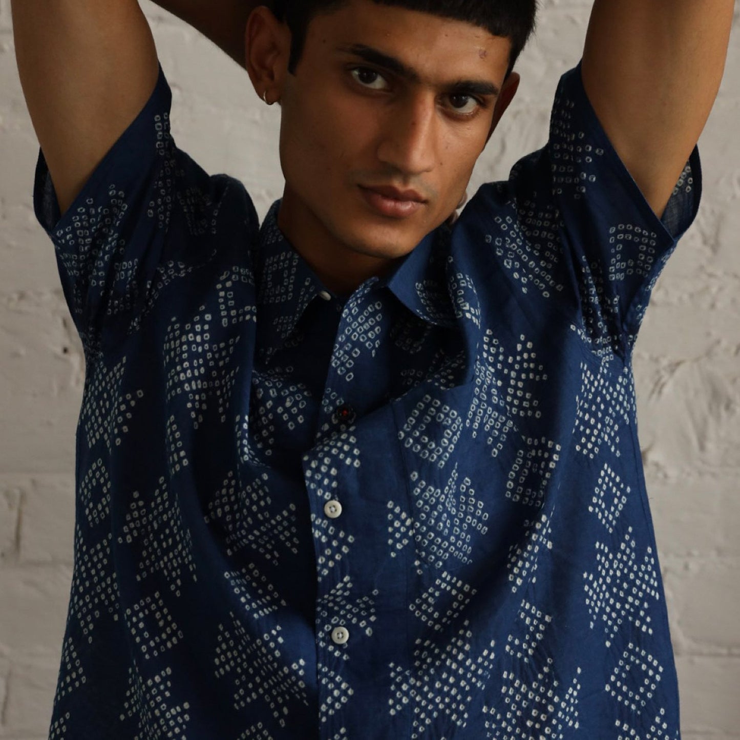 - Chintan - Bandhani Short Sleeve Shirt - Indigo