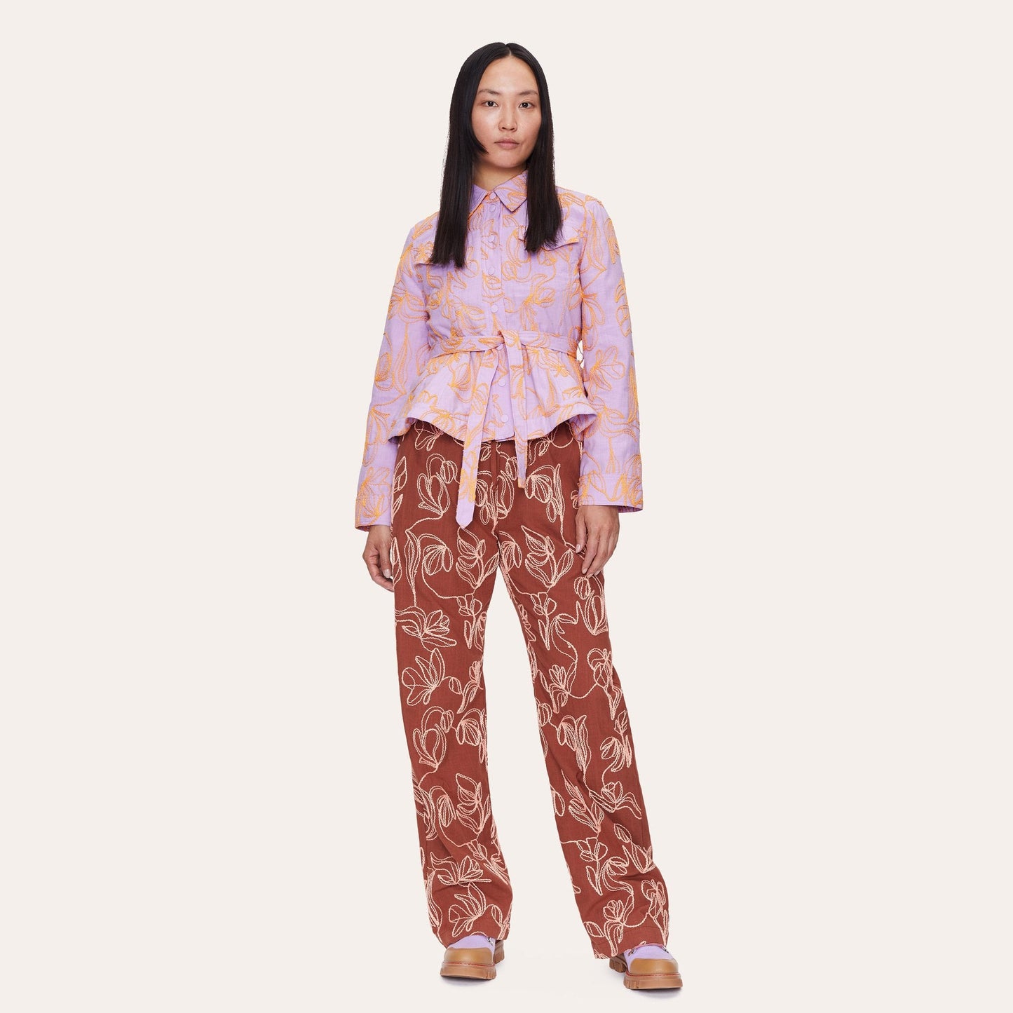 Idris Embroidered Flowers Jacket - Lilac