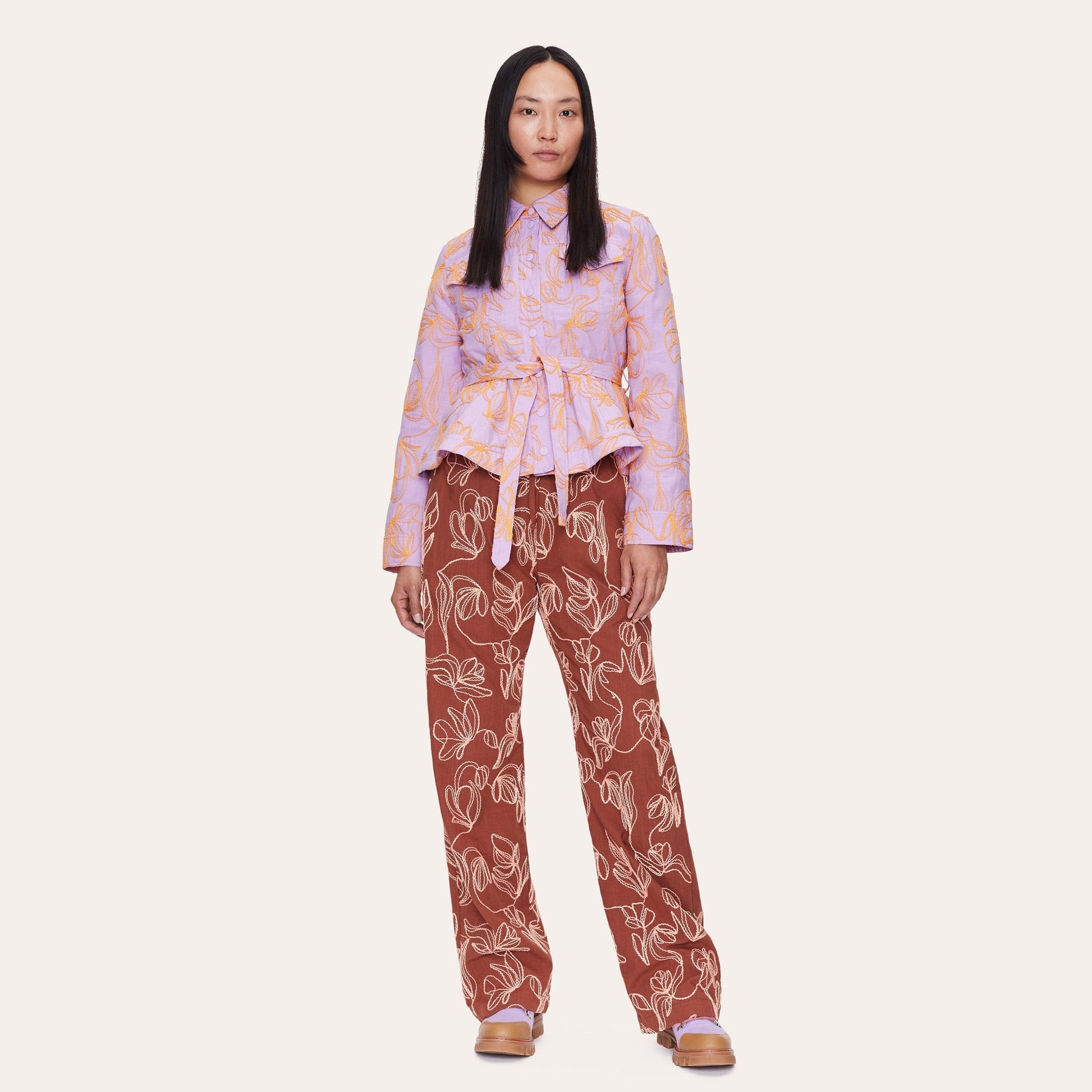 Stine Idris Embroidered Flowers Jacket - Lilac