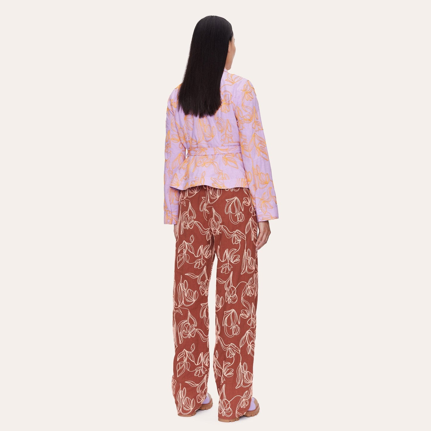 Idris Embroidered Flowers Jacket - Lilac