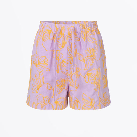 - Danika Embroidered Floral Shorts - Lilac