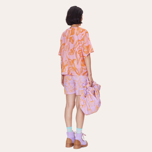 - Danika Embroidered Floral Shorts - Lilac