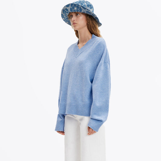 - Amaris V Neck Knit - Blue