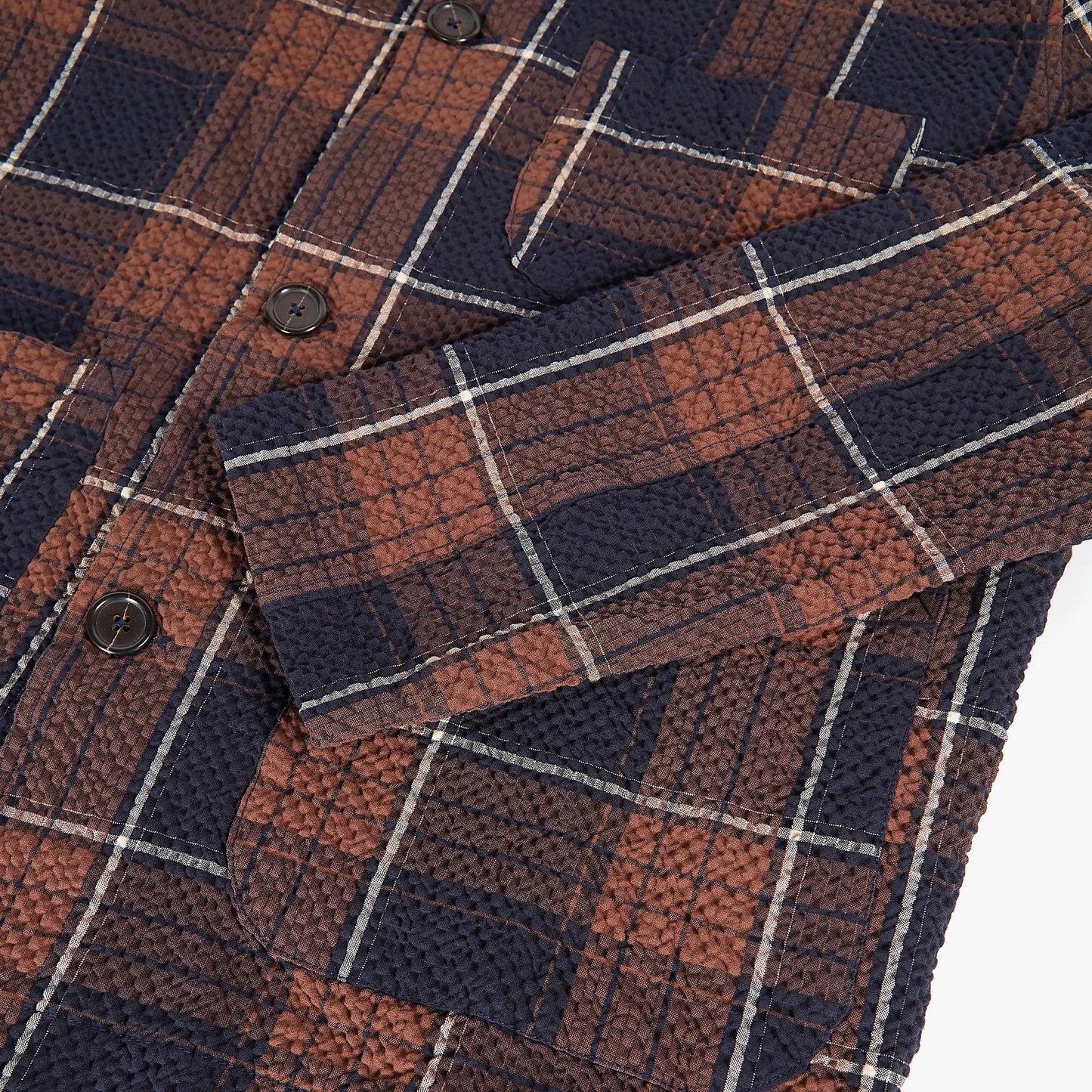 - Check Seersucker Field Jacket - Brown/Navy