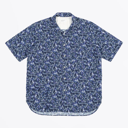 - Abstract Print Big Pocket Shirt - Navy