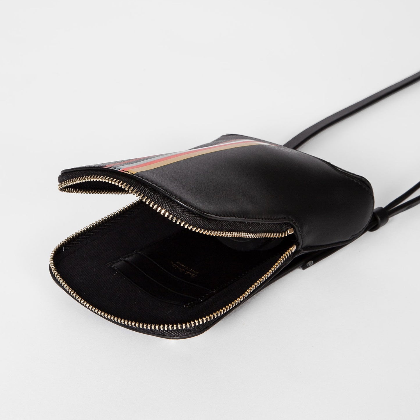 - Painted Stripe Leather Phone Pouch - Black