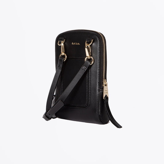 - Painted Stripe Leather Phone Pouch - Black