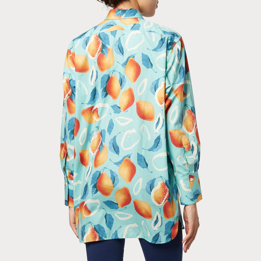 - Lemons Print Oversized Shirt - Light Blue