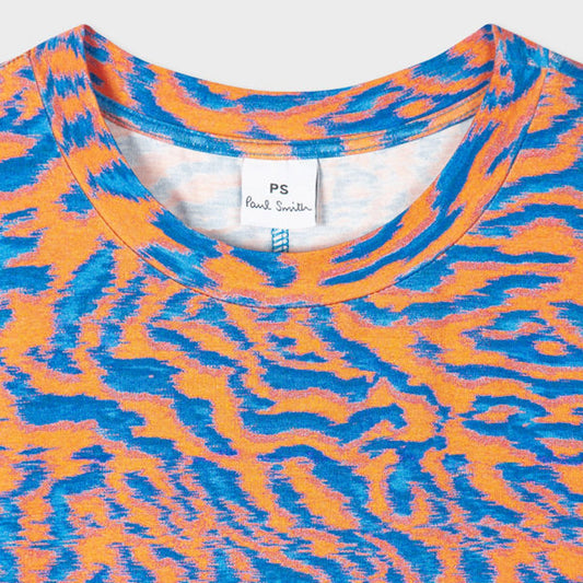 - Abstract Animal Print Jersey Dress - Orange/Blue