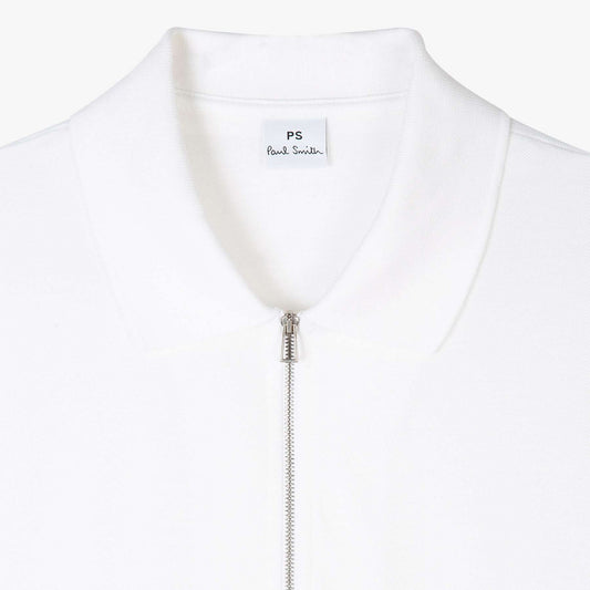 - Cotton Zebra Sleeveless Polo Dress - White