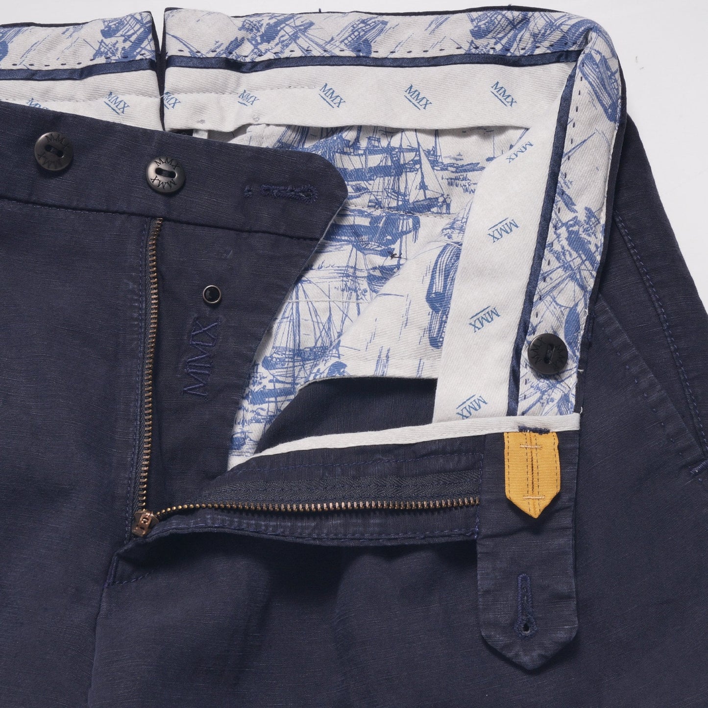 - Cetus - Cotton Linen Mix Trousers - Navy