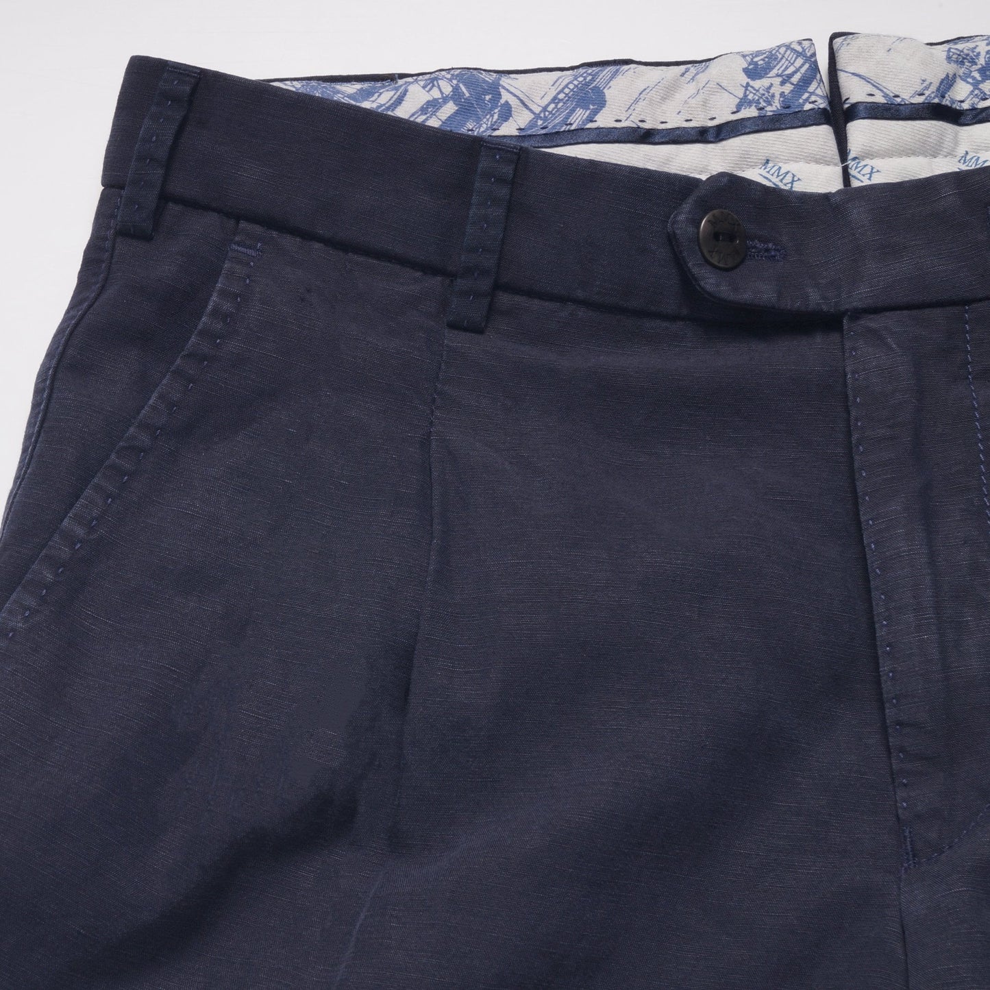 - Cetus - Cotton Linen Mix Trousers - Navy