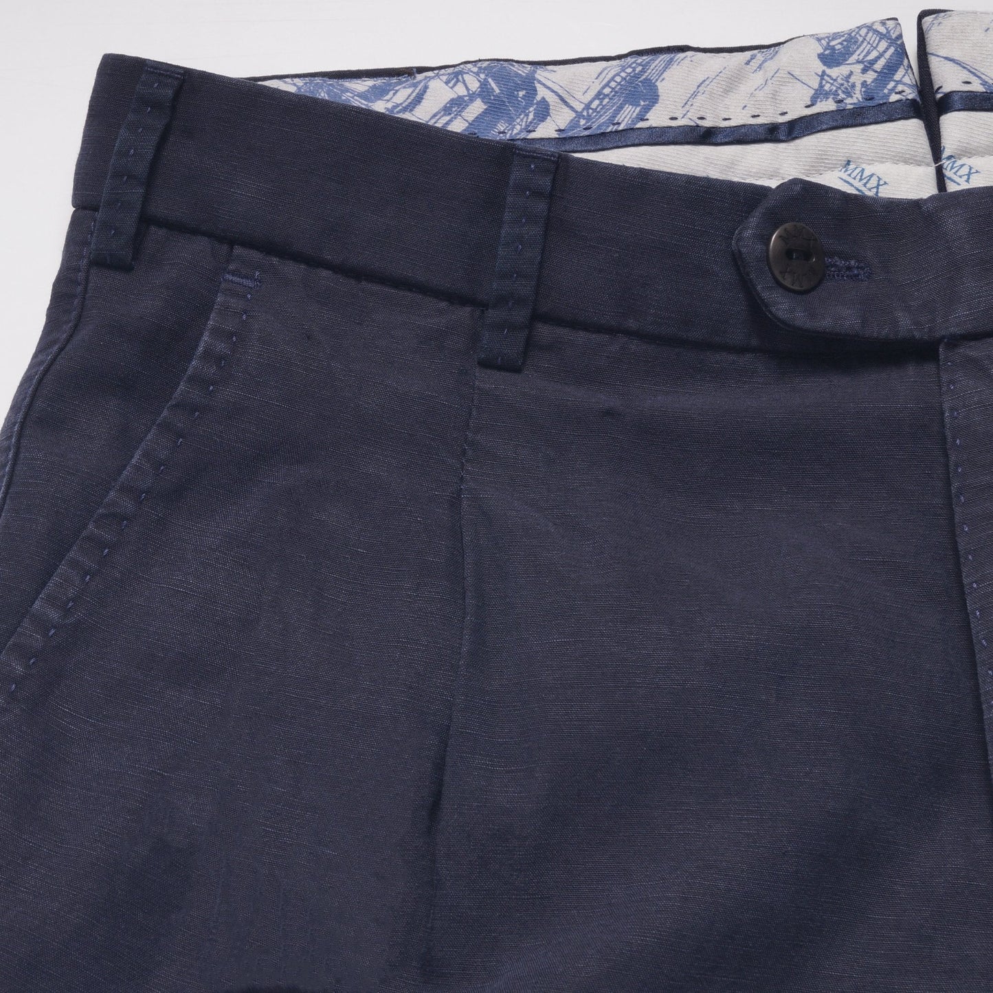 - Cetus - Cotton Linen Mix Trousers - Navy